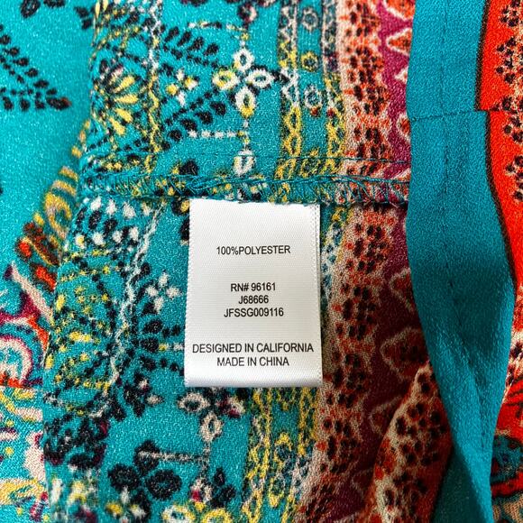 Bebop Be You Be Free Dress SZ L Keyhole 3/4 Sleeves Aqua Multi Color Tribal - Picture 12 of 12